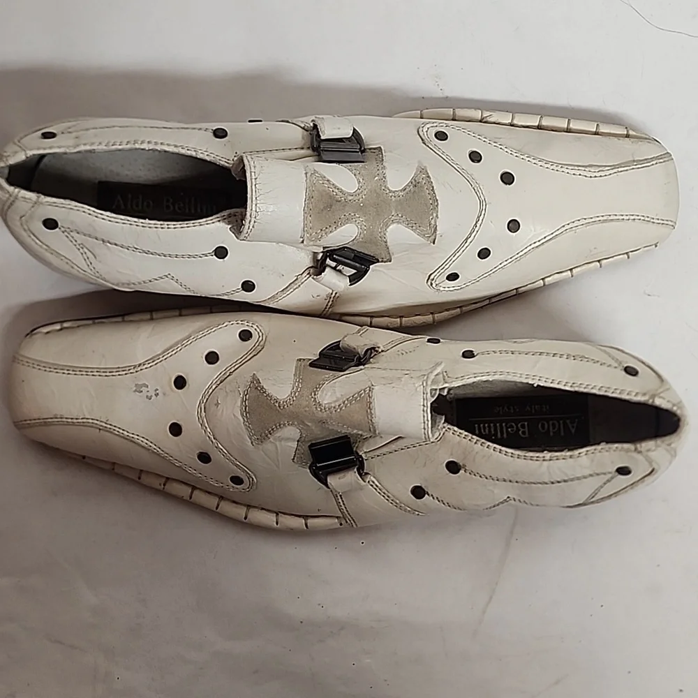 Aldo Bellini Italy Mens Off White Leather Studded Awesome Shoes Sz9 Renaissance